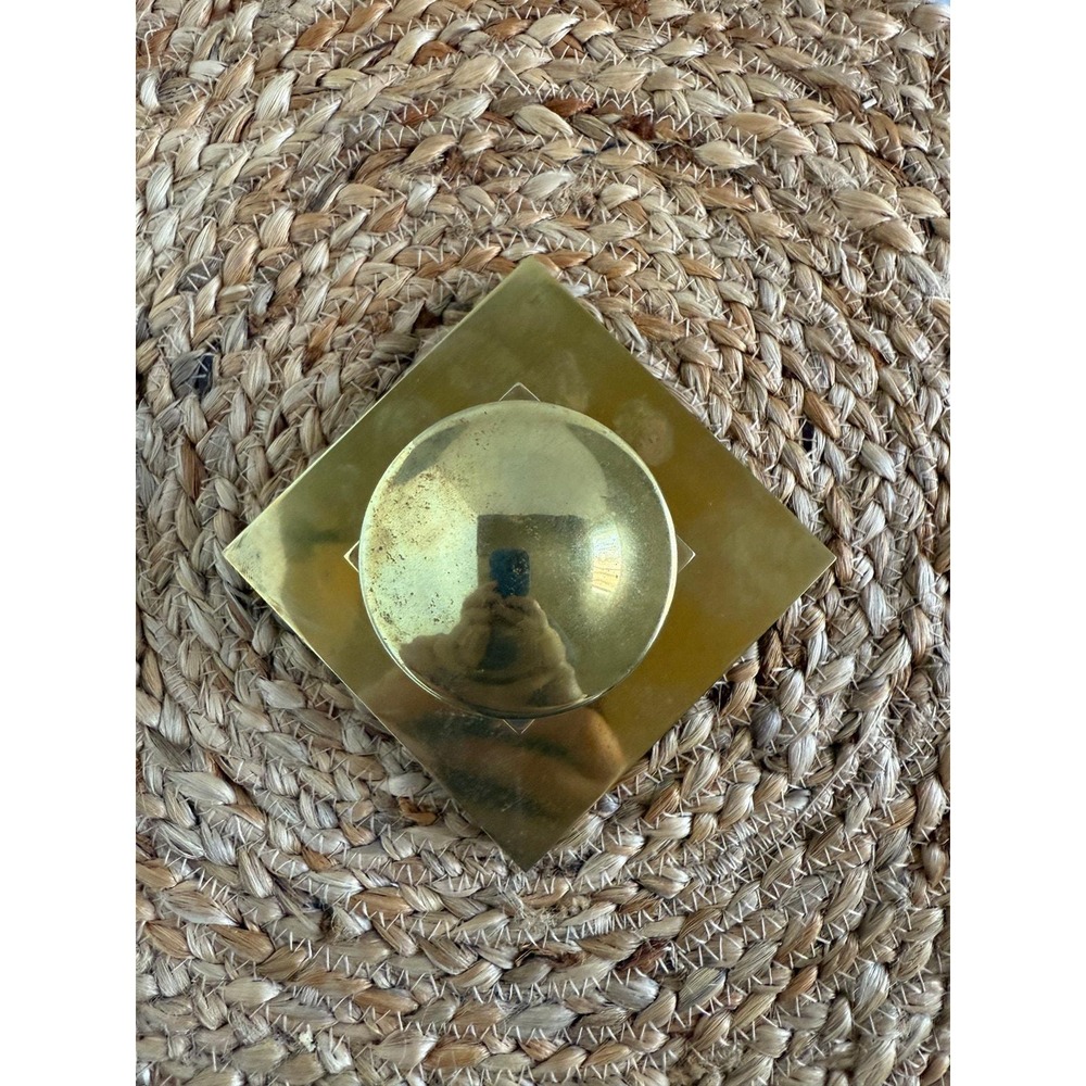 Antique Art Deco brass inkwell with glass insert, 4.5", HEAVY - Picture 5 of 7